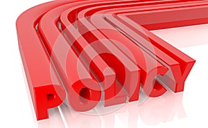 3D POLICY word on white background 3D rendering