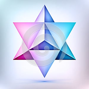 3d polyhedron Merkaba, esoteric crystal, sacral geometry shape, volume david star, mesh form, abstract vector object photo