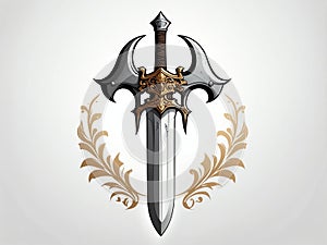 2d portrait of a sword medieval crest isolated in whit ai generated