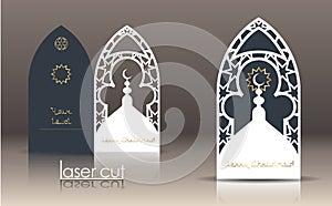 3d postcard layout with Islamic Oriental pattern for laser cutting paper. Indian heritage, Arabesque, Persian motif