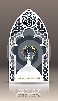 3d postcard layout with Islamic Oriental pattern for laser cutting paper. Indian heritage, Arabesque, Persian motif