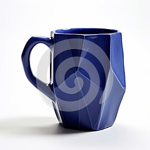 3d Printed Blue Geometry Mug With Cubist Faceting photo