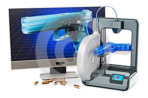 3d printed firearms, gun concept. 3D rendering