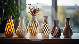 3D-Printed Home Decor: Feature 3D-printed objects in a modern, minimal home setting