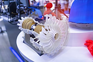 3d printed jet engine scale model. High bypass aircraft turbofan photo