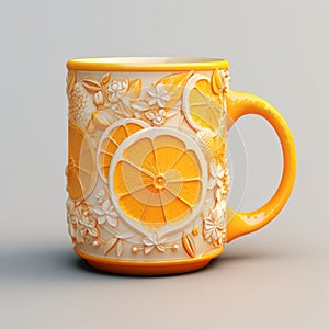 3d Printed Orange Fruit Coffee Mug With Branches photo