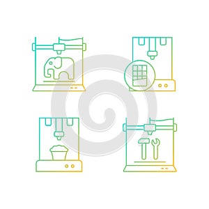 3d printed physical objects gradient linear vector icons set