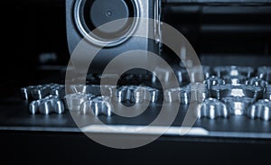 3D printer Working 3D printer process printing object molten blue plastic