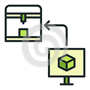 3D Printer and Computer vector Printing Technology colored icon or logo element