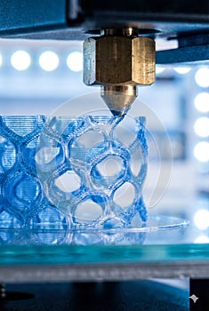 3D Printer Creating Blue Lattice Structure