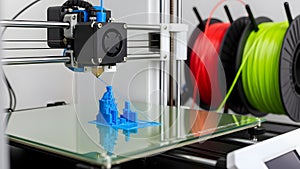 3d printer creating a blue structure