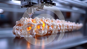 3d printer creating a bone model, symbolizing innovation in biomedical engineering