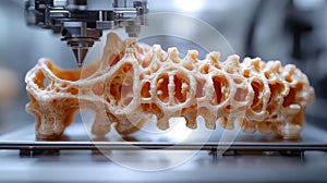 3d printer creating a bone model, symbolizing innovation in biomedical engineering