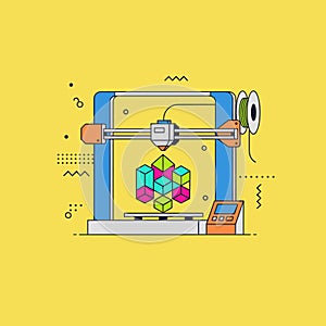 3D Printer Creating a Colorful Geometric Object