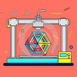 3D Printer Creating a Colorful Geometric Shape