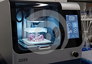 Of a 3d printer creating a complex object in a laboratory environment