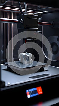 A 3D printer creating a complex plastic part layer by layer