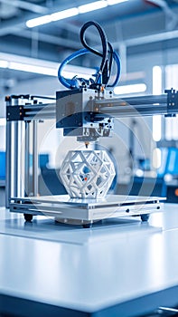 3D Printer Creating Geometric Object in Modern Laboratory Setting