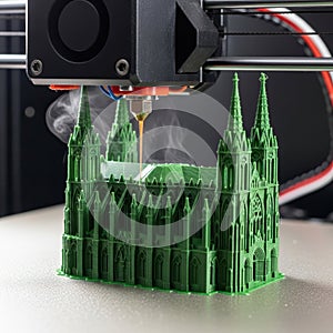 3d printer creating gothic cathedral model