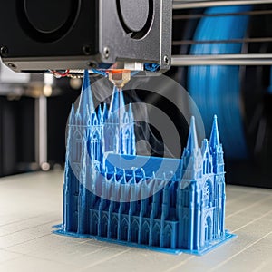 3d printer creating gothic cathedral model
