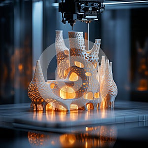 3D printer creating an intricate architectural structure