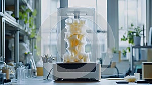 3d printer creating intricate honeycomb structure in modern laboratory