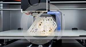 3D Printer Creating Intricate White Lattice Structure