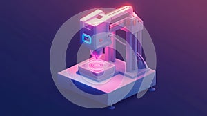 3d printer creating object with glowing neon light