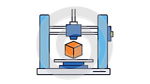 3D Printer Creating Orange Cube, Modern Technology