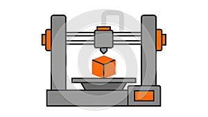 3D Printer Creating Orange Cube