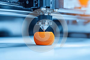 3D Printer Creating an Orange Geometric Object