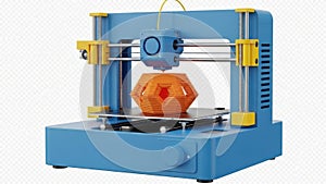 3d printer creating orange object isolated on white background