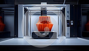 3 d printer creating orange object manufacturing technology concept