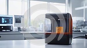 3D Printer Creating Orange Object in Modern Lab