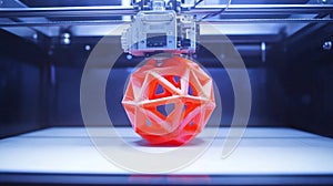 3d printer creating a geometric red sphere