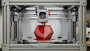 3d printer creating red object isolated on white background