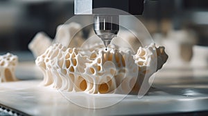3D Printer Creating a White, Organic-Shaped Object