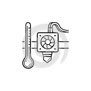 3D printer extruder temperature hand drawn outline doodle icon.