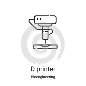d printer icon vector from bioengineering collection. Thin line d printer outline icon vector illustration. Linear symbol for use