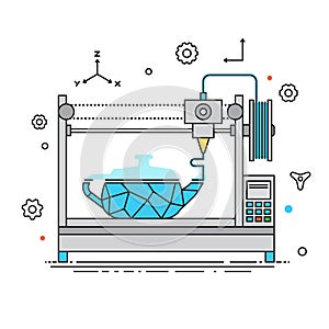 3D Printer lines design vector illustration. The printing process on the 3D printer Flat design with icon set