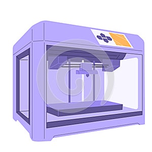 3d printer machine, vector illustration logo concept icon. Technologies of the future, technical progress, science