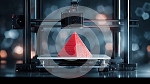 3d printer making red pyramid