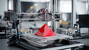 3d printer making red pyramid