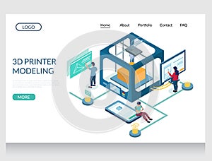 3d printer modeling vector website landing page design template