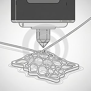 3D printer nozzle depositing a lattice structure on a flat surface