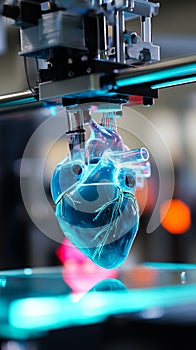 3D printer nozzle meticulously crafting a realistic human heart model layer by layer