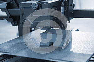 3D printer printing object close-up. Process creating three-dimensional model