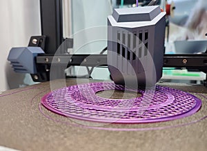 3D printer printing object close-up. Process creating three-dimensional model