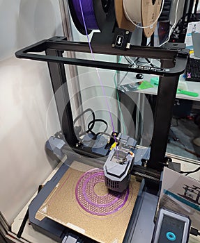 3D printer printing object close-up. Process creating three-dimensional model