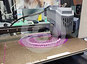 3D printer printing object close-up. Process creating three-dimensional model